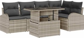 vidaXL Kerti Kanapé Szett tárolóval 6 pcs Világosszürke polirattan
