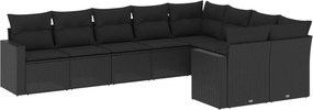 vidaXL 9 részes fekete polyrattan kerti ülőgarnitúra párnákkal