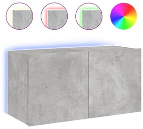 betonszürke falra szerelhető TV-szekrény LED-del 80x35x41 cm