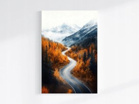 Vászonkép Canvas Tájkép Hegyek Erdő Ősz Út Országút Fák 80x120