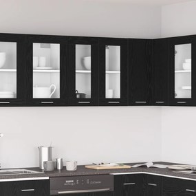 vidaXL Fekete tölgy függő üveg szekrény - 60x31x60 cm, mérnöki fából