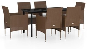 vidaXL 7 részes barna és fekete kerti étkezőgarnitúra párnákkal