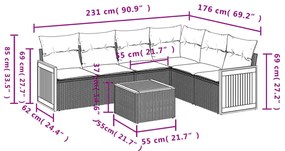 7 részes szürke polyrattan kerti ülőgarnitúra párnákkal