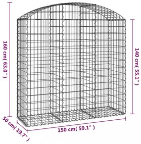 íves horganyzott vas gabion kosár 150x50x140/160 cm