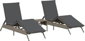 vidaXL 2 db szürke polyrattan napozóágy asztallal
