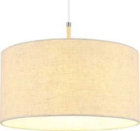 Globo 15968H Függesztett lámpa, matt homokszínű fém, krómozott fém, krém színű textil, fehér PVC kábel, magassága rövidíthető, ø: 400mm, M: 1200mm, 1x E27 60W 230V izzó nélkül