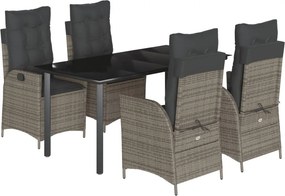 vidaXL 5 részes szürke polyrattan kerti étkezőgarnitúra párnával