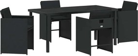 vidaXL Kert étkező szett párnával 5 pcs Fekete polirattan