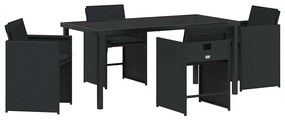 vidaXL Kert étkező szett párnával 5 pcs Fekete polirattan