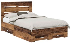 vidaXL Ágykeret fiókkal fejtámlával Öreg fa 120 x 200 cm Faanyag