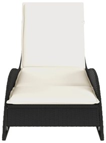 fekete polyrattan napozóágy párnával 60x205x73 cm