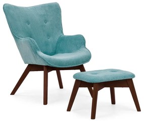 Türkiz kordbársony fotel lábtartóval Niko – Ropez