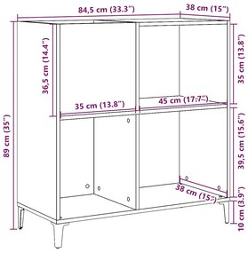kézműves tölgy színű szerelt fa hanglemezszekrény 84,5x38x89 cm