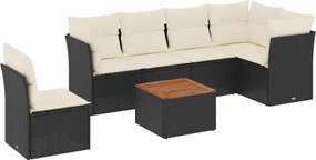 vidaXL 7 részes fekete polyrattan kerti ülőgarnitúra párnával