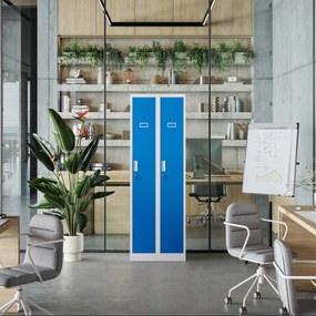 Pléh öltözőszekrény talpazaton, négymodulos, polcokkal KACPER II, 600 x 1800 x 500 mm, kék