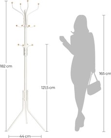 Álló fogas 12 kampóval, stabil fém kabáttartó,182 cm magas, fehér