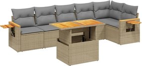 vidaXL 7 részes bézs polyrattan kerti ülőgarnitúra párnákkal