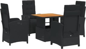 vidaXL 5 részes fekete polyrattan kerti étkezőgarnitúra párnákkal