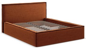 Terrakotta színű kárpitozott ágyneműtartós franciaágy ágyráccsal 180x200 cm Anani – Makamii