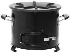 fekete fém fatüzelésű kempingtűzhely 36 x 26 x 22,5 cm