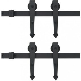 fekete tolóajtó acél fémszerelék készlet 2 x 183 cm