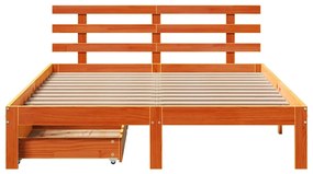 viaszbarna tömör fenyőfa ágykeret fiókokkal 120 x 200 cm