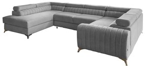 Világosszürke kinyitható-tárolóhelyes sarokkanapé (bal oldali-U alakú) Louis – ELTAP