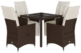 5 részes barna polyrattan kerti bisztrógarnitúra párnákkal