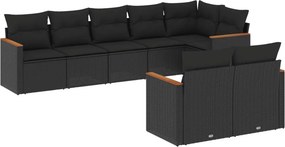 vidaXL 8 részes fekete polyrattan kerti ülőgarnitúra párnákkal