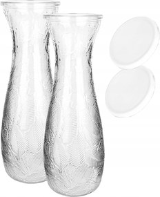 Karafka Üveg Vízkancsó 1000ml 1 Liter Bor Italok Fedéllel 2 db