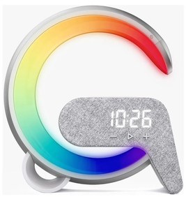 Immax 08987L-LED RGB Dimmelhető lámpa ébresztőórával és Qi töltéssel 30W/230V ezüst