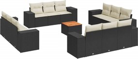 vidaXL 13 részes fekete polyrattan kerti ülőgarnitúra párnákkal