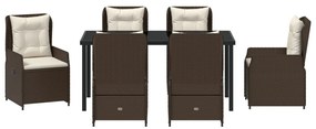 7 darabos kerti étkező garnitúra barna polirattan, kerti asztal fekete 160x80x73 cm edzett üveggel