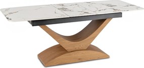 Alicante kerámia kihúzható asztal 160–200 cm, fehér márvány/tölgy színben