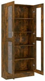 füstös tölgyszínű szerelt fa vitrinszekrény 82,5x30,5x185,5 cm