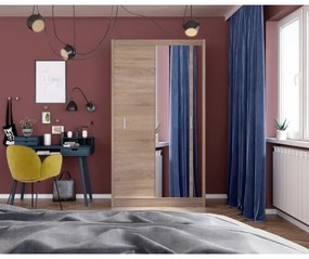 SABRINA gardróbszekrény tükörrel, 120x215 cm, sonoma tölgy