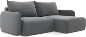 Szürke bársony kinyitható-tárolóhelyes sarokkanapé (jobb oldali-heverő résszel) Kalena – Makamii