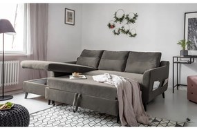 Stylish Stan sötétszürke kinyitható bársony sarokkanapé, bal oldali - Miuform
