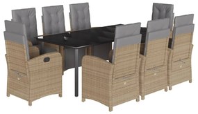 9 részes bézs polyrattan kerti étkezőgarnitúra párnákkal