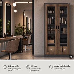 Fém szekrény vitrinnel, antracit, dió, 900x1850x400 mm: AMELIA Eco Design
