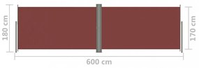 barna behúzható oldalsó napellenző 180 x 600 cm