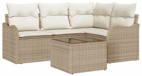 vidaXL Kerti Kanapé Szett 5 pcs Bézs polirattan