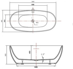 Oval kád 186x88,5x60,5 cm