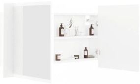 fehér akril LED-es fürdőszobaszekrény tükörrel 90x12x45 cm