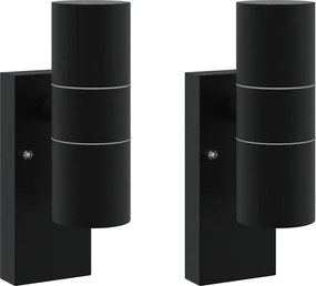 vidaXL Kültéri Fali Lámpa 2 pcs Fekete 7 x 10 x 22 cm
