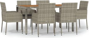 vidaXL 7 részes szürke polyrattan kerti étkezőgarnitúra párnával