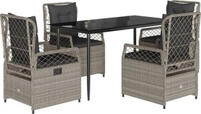 vidaXL 5részes világosszürke polyrattan kerti étkezőgarnitúra párnával