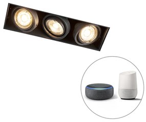 Modern okos beépíthető reflektor fekete keret nélküli, 3 db GU10 Wifi-vel - Oneon 3