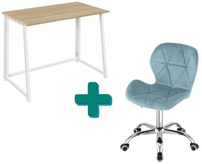 Dolgozószobai szett – összecsukható íróasztal ZARIMO 80×40 cm fehér + irodai szék AVOLA VELVET világoskék