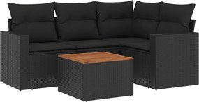 vidaXL 5 részes fekete polyrattan kerti kanapészett párnákkal